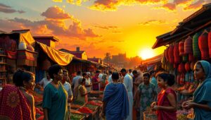 Sunset Serenity at the Marketplace – free AI stock image