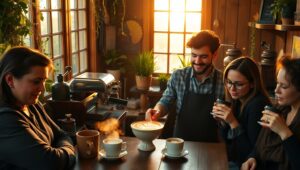 Sunset Serenity in a Coffee Shop – free AI stock image