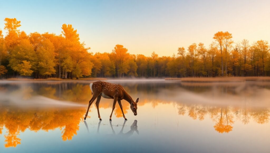 Sunset Serenity in a Golden Forest – free AI stock image