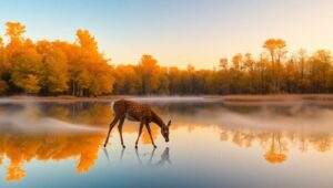 Sunset Serenity in a Golden Forest – free AI stock image