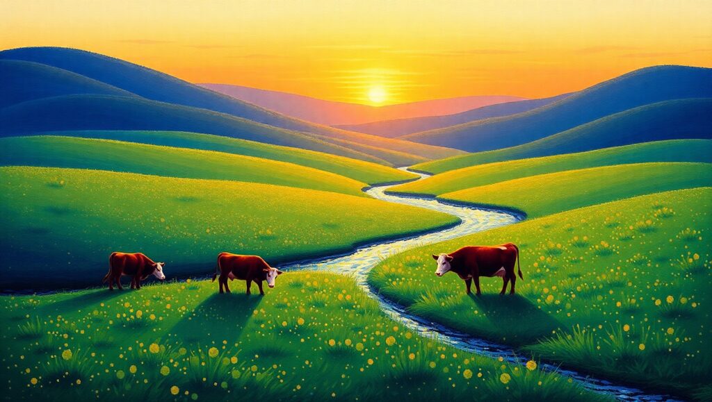 Sunset Serenity in Pointillism fqg – free AI stock image