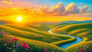 Sunset Serenity in Pointillism Lrz – free AI stock image