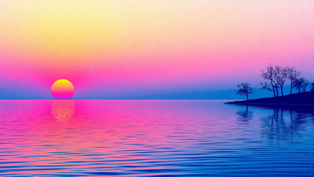 Sunset Serenity in Pointillism Style – free AI stock image