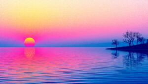 Sunset Serenity in Pointillism Style – free AI stock image