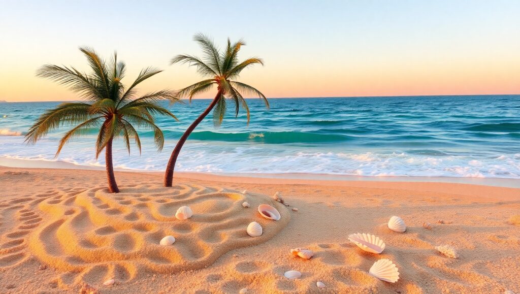Sunset Serenity in Sand Art qVt – free AI stock image