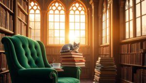 Sunset Serenity in the Library – free AI stock image