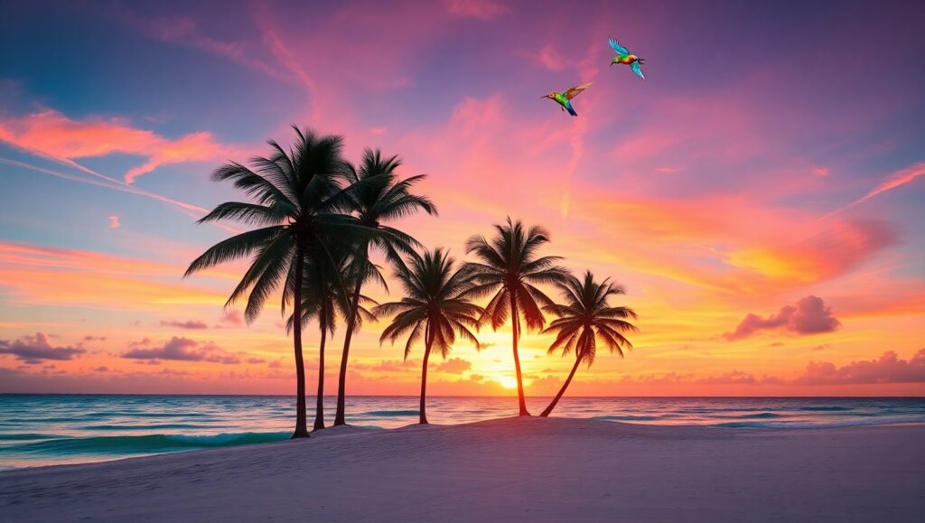 Sunset Serenity on a Tropical Island – free AI stock image