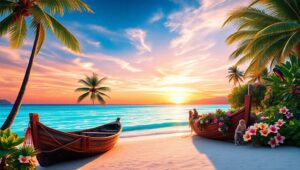 Sunset Serenity on a Tropical Island kLn – free AI stock image