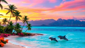 Sunset Serenity on a Tropical Paradise – free AI stock image