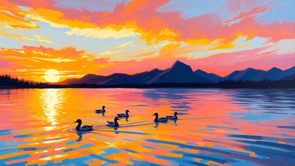 Sunset Serenity on the Lake – free AI stock image