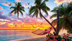 Sunset Serenity on Tropical Shores – free AI stock image