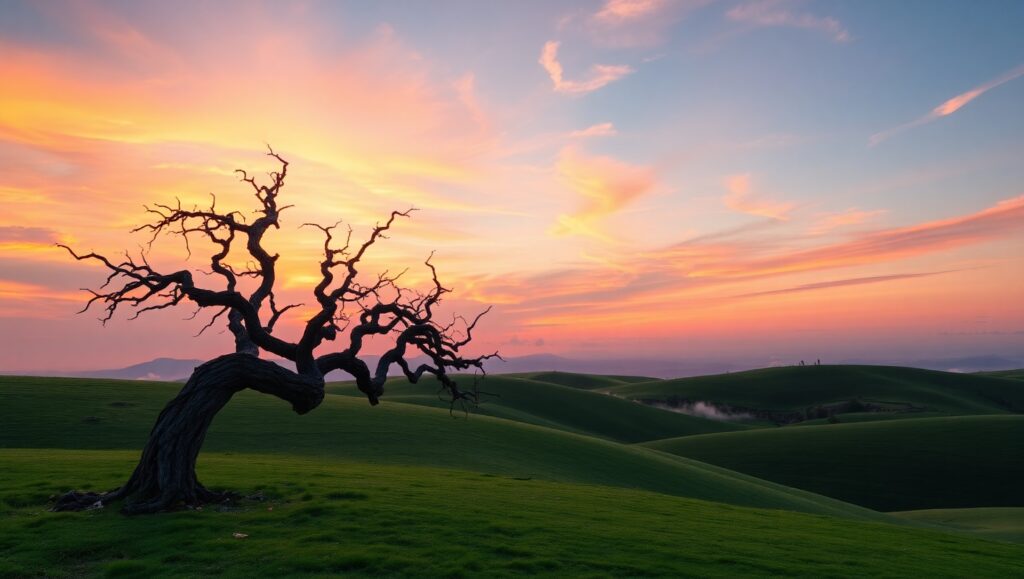 Sunset Serenity Over Rolling Hills OEQ – free AI stock image