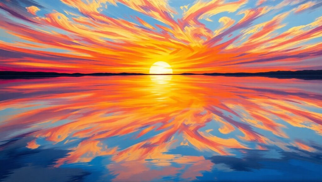 Sunset Serenity Over Tranquil Lake – free AI stock image