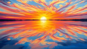 Sunset Serenity Over Tranquil Lake – free AI stock image