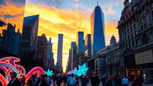 Sunset Serenity Over Urban Heights – free AI stock image