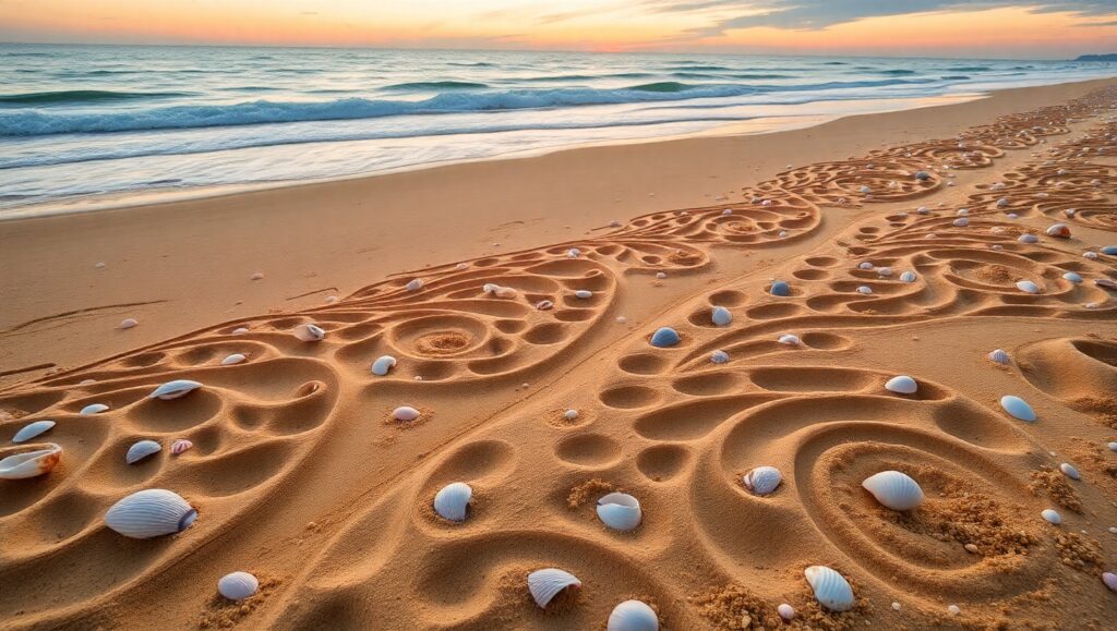 Sunset Serenity: Sand Art Creation – free AI stock image