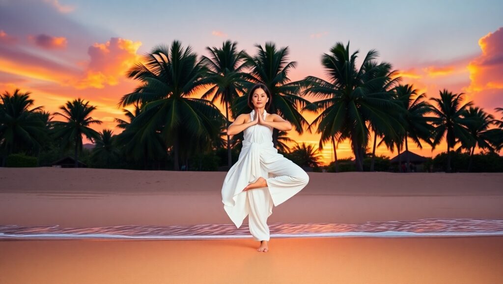 Sunset Serenity Yoga Pose – free AI stock image