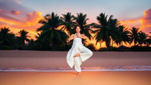Sunset Serenity Yoga Pose – free AI stock image