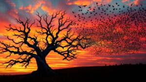 Sunset Silhouette of a Majestic – free AI stock image