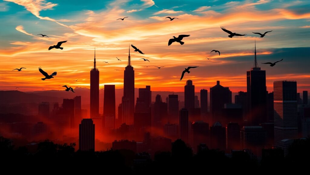Sunset Skyline in Duotone Colors FoI – free AI stock image