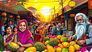 Sunset Street Market Vibes – free AI stock image