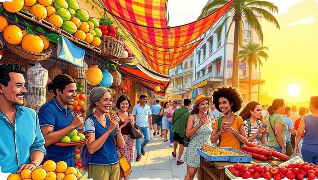 Sunset Vibrance at the Market – free AI stock image
