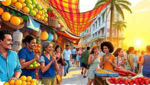 Sunset Vibrance at the Market – free AI stock image