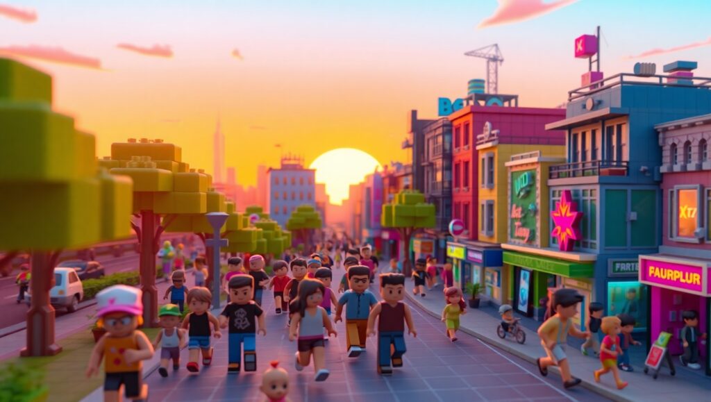 Sunset Voxel City Life – free AI stock image