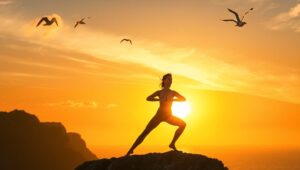 Sunset Yoga on the Cliff – free AI stock image