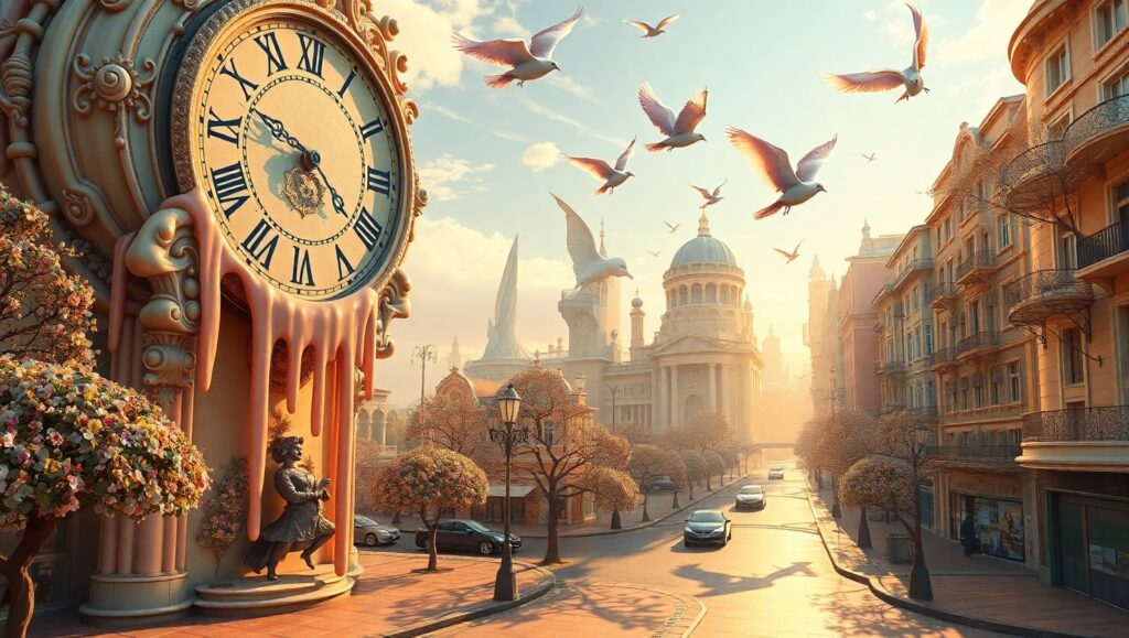 Surreal City of Melting Time – free AI stock image