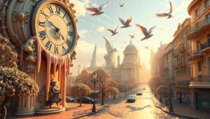 Surreal City of Melting Time – free AI stock image