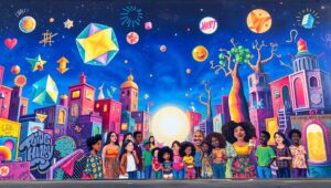 Surreal Cityscape in Graffiti Style lbV – free AI stock image
