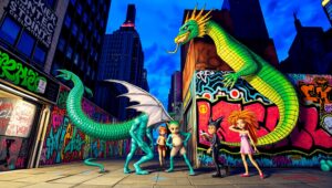 Surreal Creatures in Urban Graffiti – free AI stock image