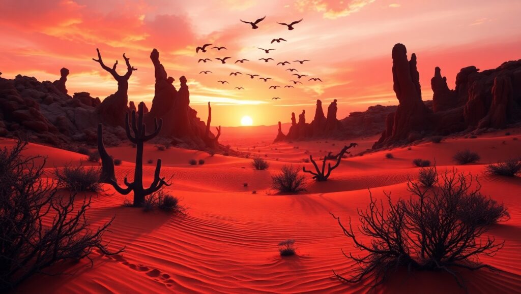 Surreal Desert Dunes at Sunset – free AI stock image