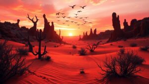 Surreal Desert Dunes at Sunset – free AI stock image