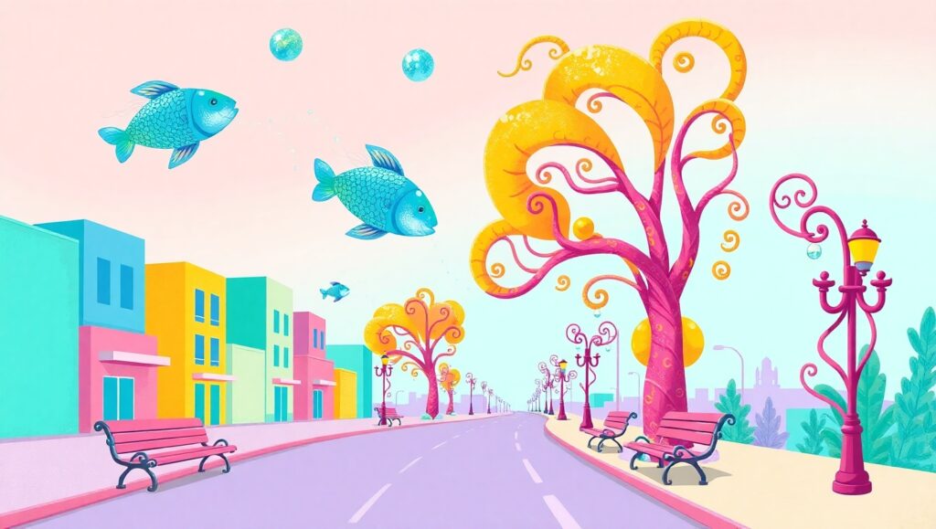 Surreal Floating Fish in Cityscape – free AI stock image
