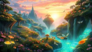 Surreal Floating Islands in Color – free AI stock image