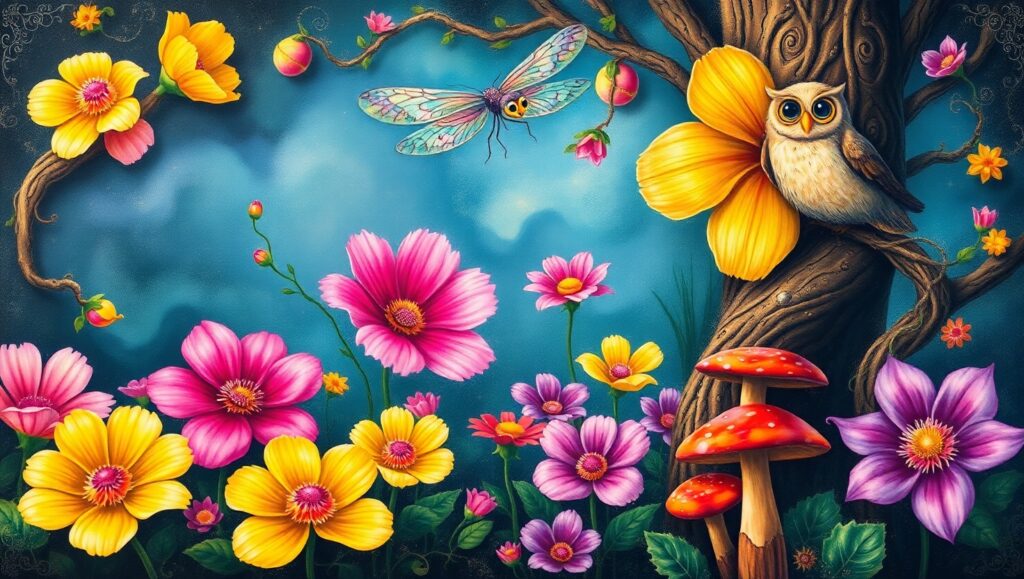 Surreal Garden Chalkboard Art – free AI stock image