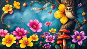 Surreal Garden Chalkboard Art – free AI stock image
