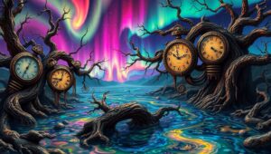 Surreal Landscape of Time and Light – free AI stock image