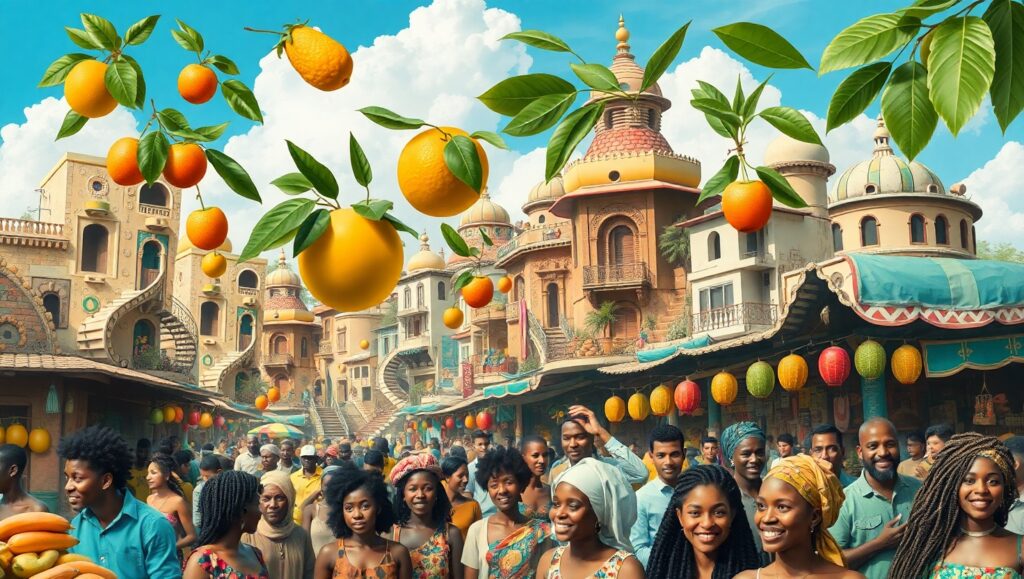 Surreal Market Day in Collage – free AI stock image