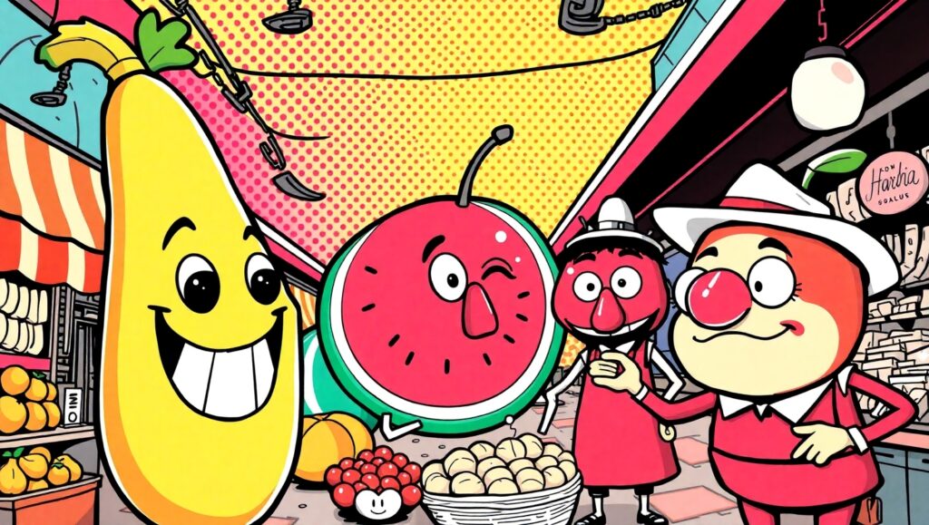 Surreal Marketplace in Pop Art Style – free AI stock image