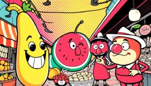Surreal Marketplace in Pop Art Style – free AI stock image