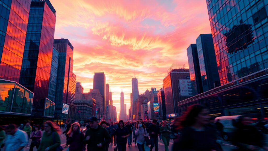 Surreal Sunset Cityscape Vibes – free AI stock image