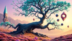 Surreal Valley of Floating Shapes – free AI stock image