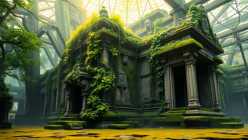 Temple Lost in Nature’s Embrace – free AI stock image