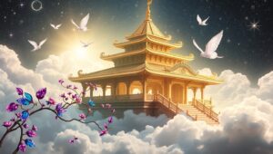 Temple of Light in the Clouds – free AI stock image