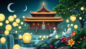 Temple of Serenity Under Starry Skies – free AI stock image