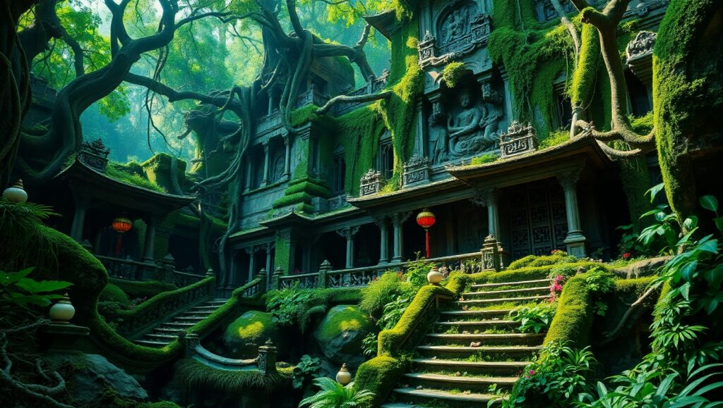 Temple of the Lost Jungle Civilization – free AI stock image