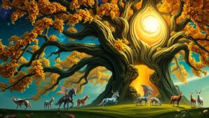 The Celestial Gathering Under The Tree – free AI stock image